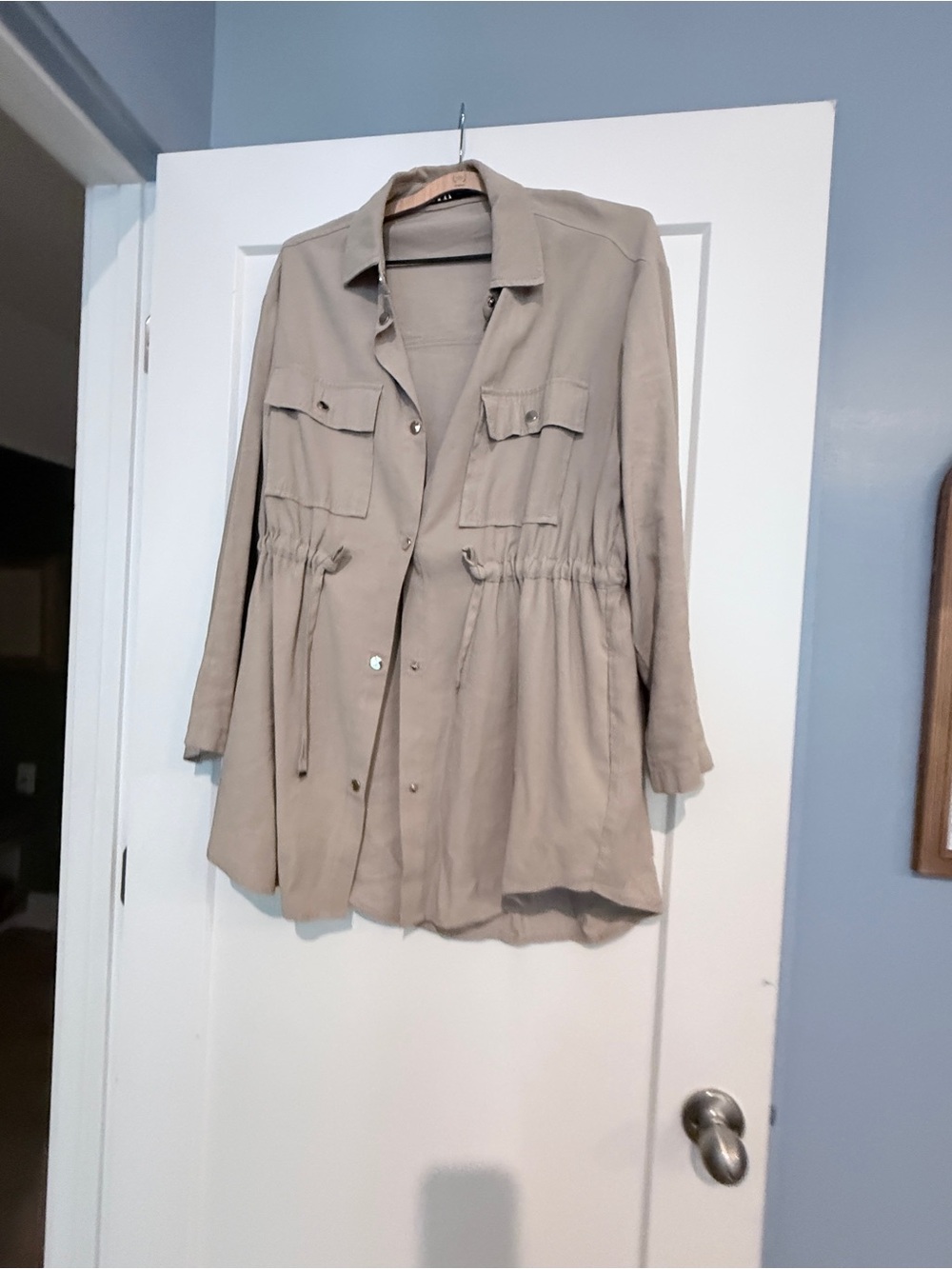 Zara Utility Drawstring Jacket - Beige- Size M (runs big)